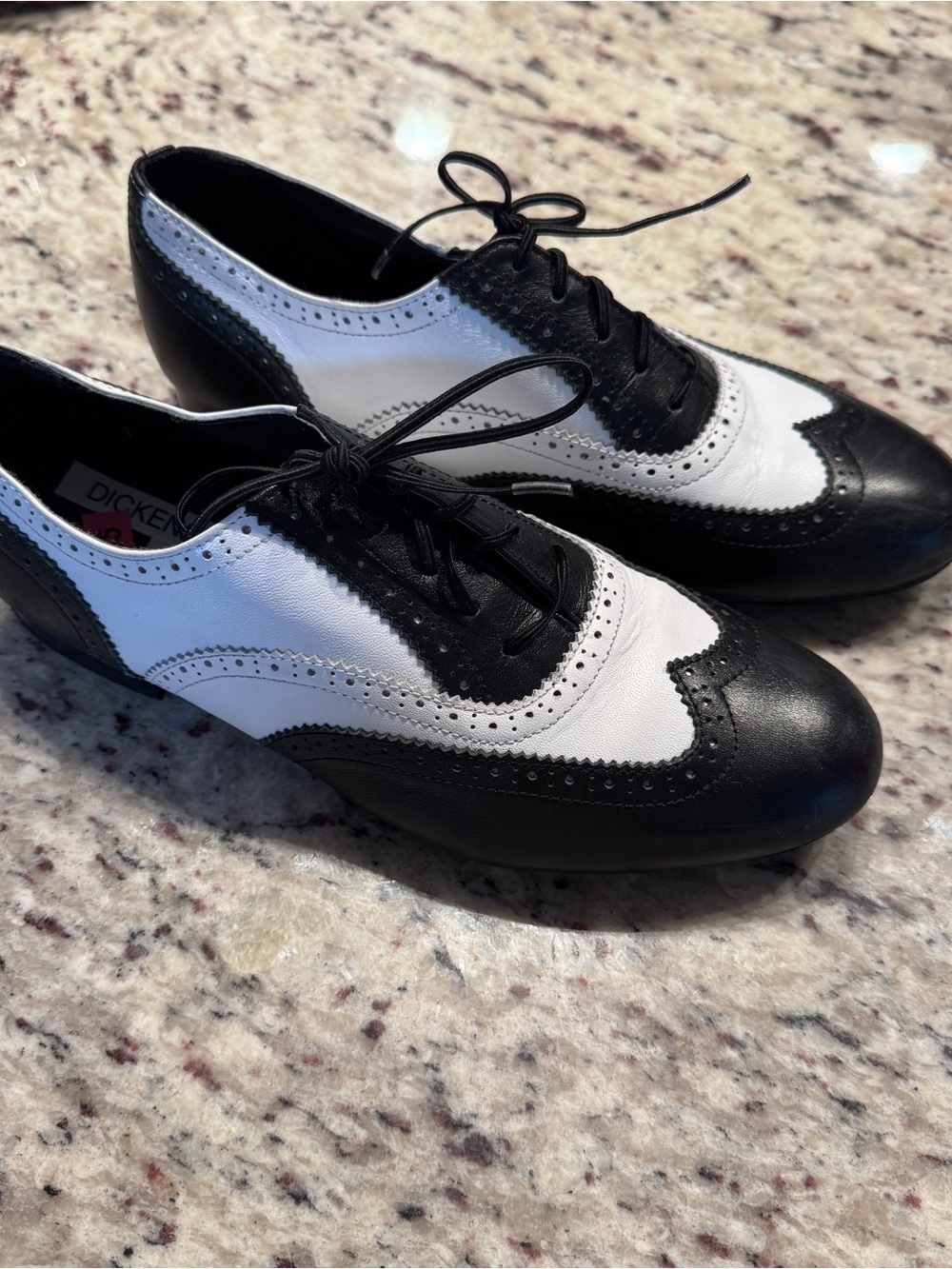 Bloch Black and White Leather Lace-Up Oxford wingtips